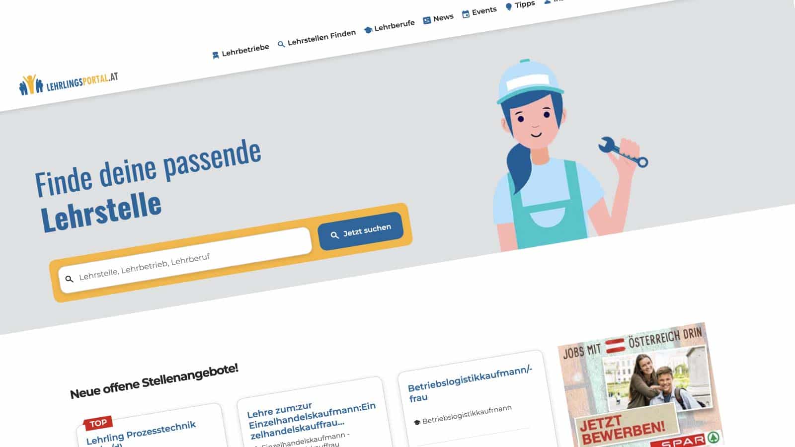 Modernes Webdesign-Projekt von Alpha148 für Lehrlingsportal.at – benutzerfreundliche Plattform zur Lehrstellensuche mit klarer Struktur und optimierter Nutzerführung.